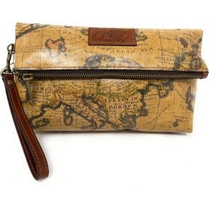 Patricia Nash Valerie Fold over Clutch Wristlet European Map New with tags